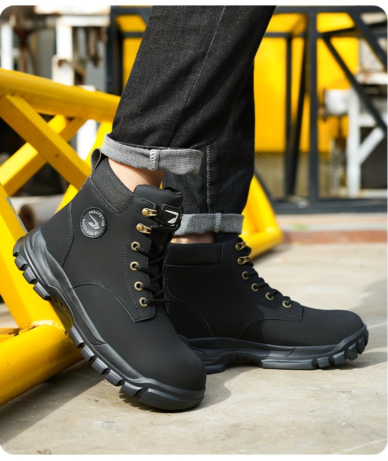 plus size mens trendy steel toe high top classic work boots comfy non slip durable shoes details 14