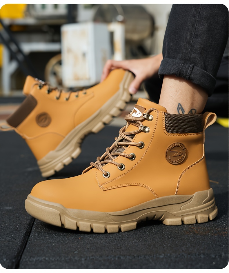 plus size mens trendy steel toe high top classic work boots comfy non slip durable shoes details 16