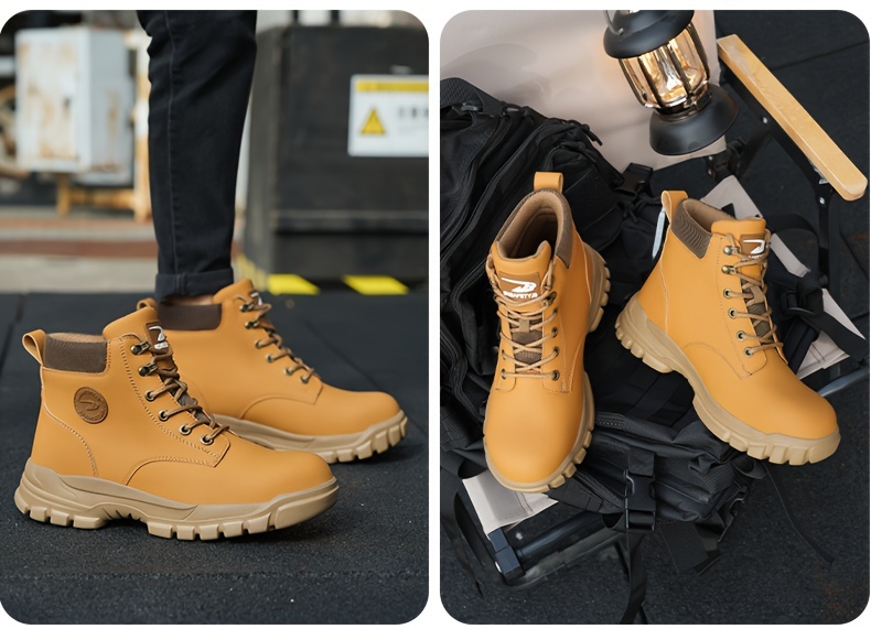 plus size mens trendy steel toe high top classic work boots comfy non slip durable shoes details 17