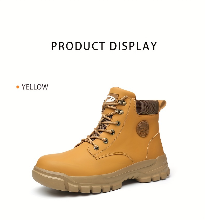 plus size mens trendy steel toe high top classic work boots comfy non slip durable shoes details 18