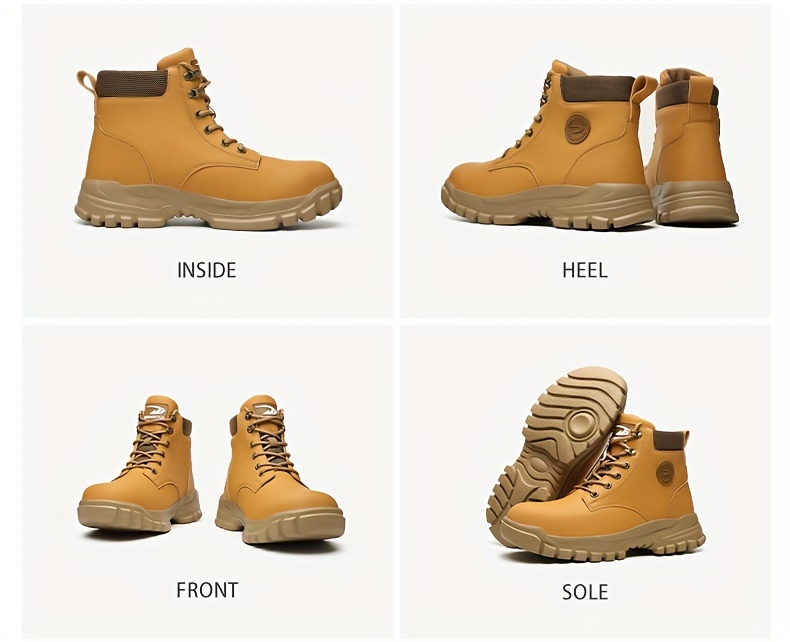 plus size mens trendy steel toe high top classic work boots comfy non slip durable shoes details 19