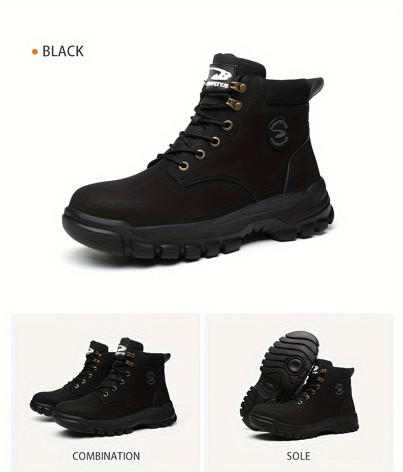 plus size mens trendy steel toe high top classic work boots comfy non slip durable shoes details 20