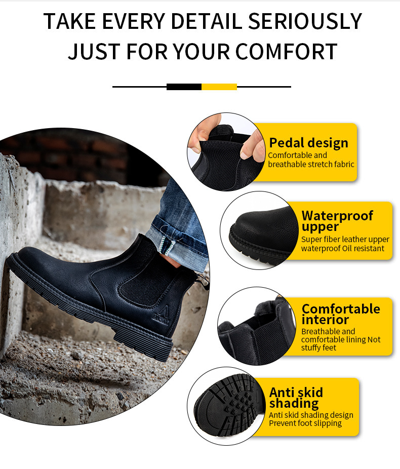 unisex steel toe slip on work boots wear resistant non slip safety sneakers details 5