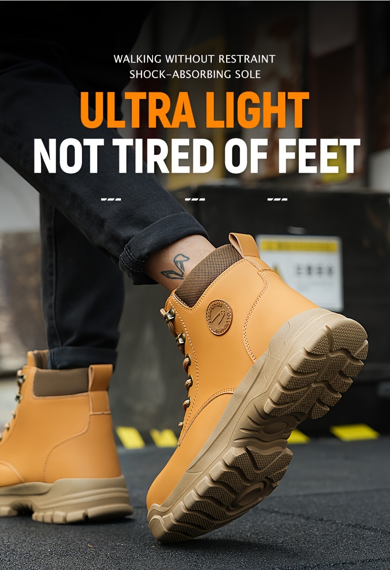 plus size mens steel toe classic ankle boots comfy non slip lace up casual work shoes for mens outdoor activities details 4