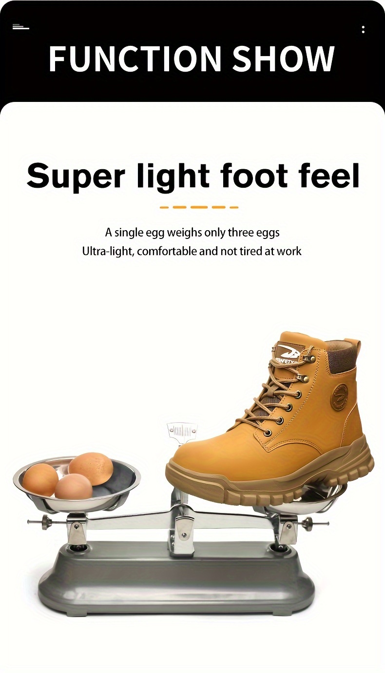 plus size mens steel toe classic ankle boots comfy non slip lace up casual work shoes for mens outdoor activities details 6