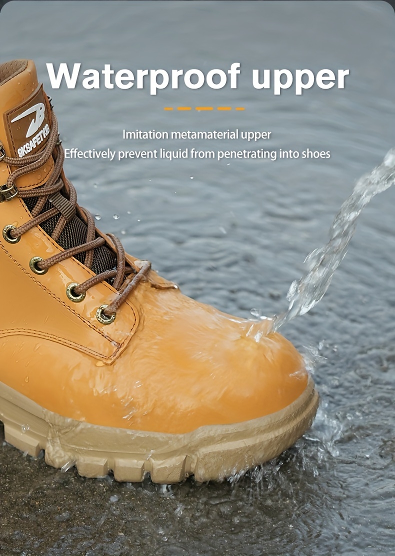 plus size mens steel toe classic ankle boots comfy non slip lace up casual work shoes for mens outdoor activities details 7