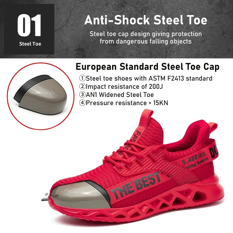 mens work safety shoes puncture proof anti skid steel toe outdoor work shoes rubber sole breathable industrial construction sneakers details 0