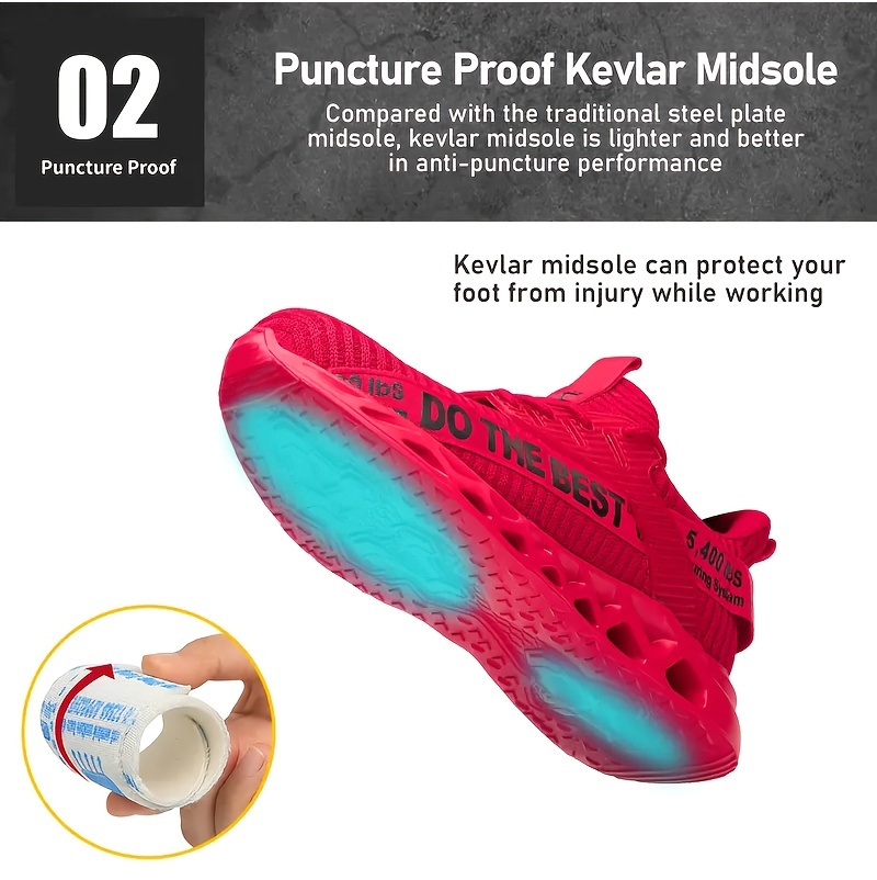 mens work safety shoes puncture proof anti skid steel toe outdoor work shoes rubber sole breathable industrial construction sneakers details 1