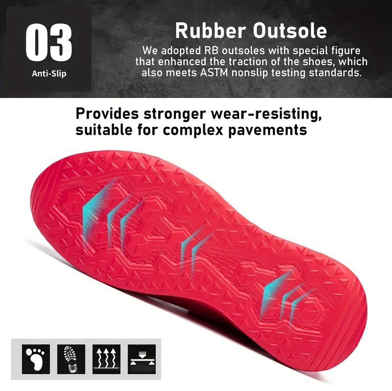 mens work safety shoes puncture proof anti skid steel toe outdoor work shoes rubber sole breathable industrial construction sneakers details 2
