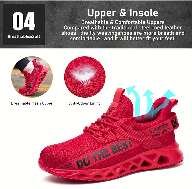 mens work safety shoes puncture proof anti skid steel toe outdoor work shoes rubber sole breathable industrial construction sneakers details 3