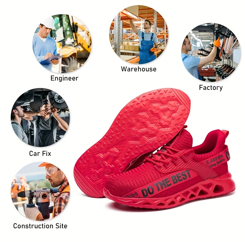 mens work safety shoes puncture proof anti skid steel toe outdoor work shoes rubber sole breathable industrial construction sneakers details 5