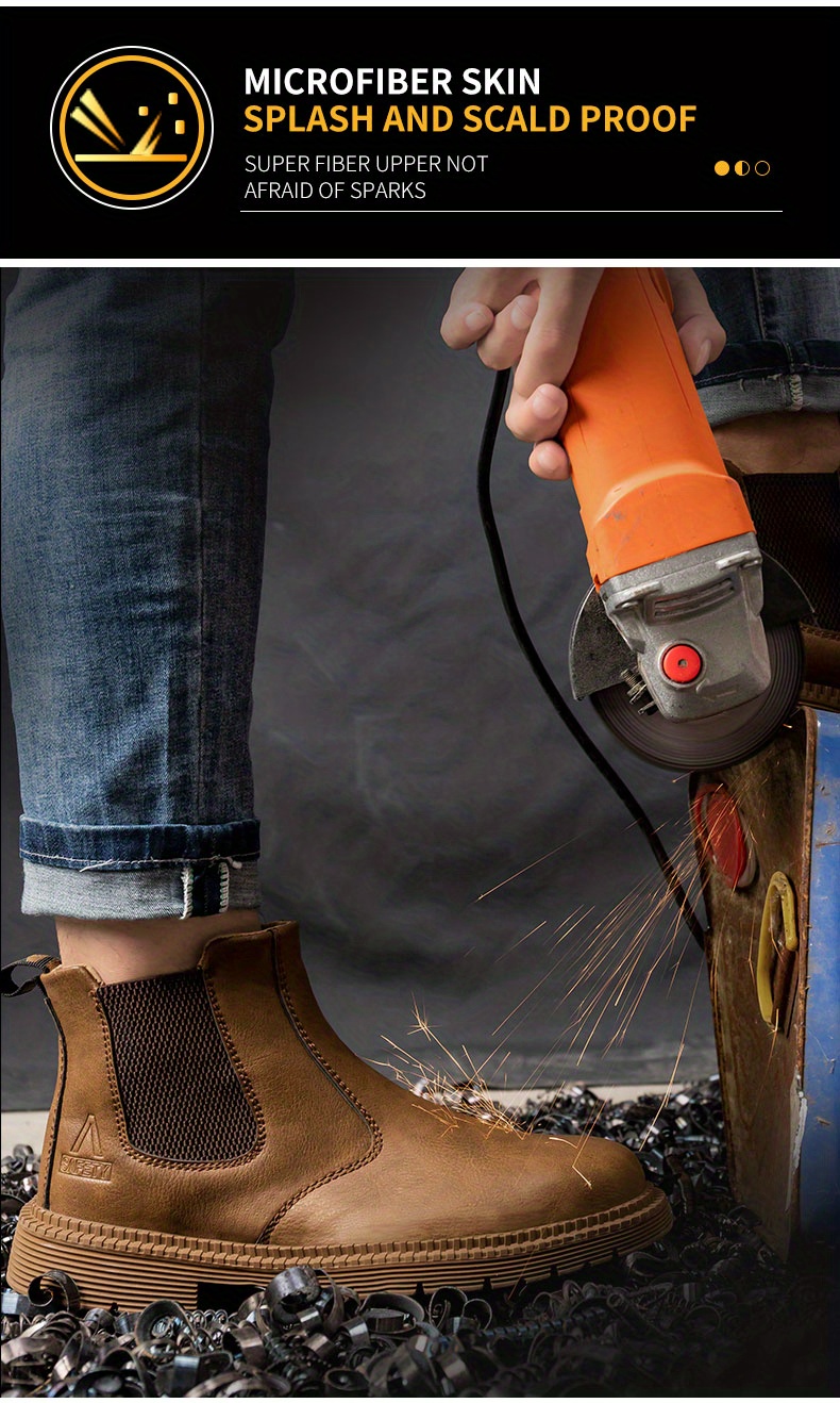 mens work safety boots puncture proof anti skid steel toe industrial construction outdoor work chelsea boots details 1