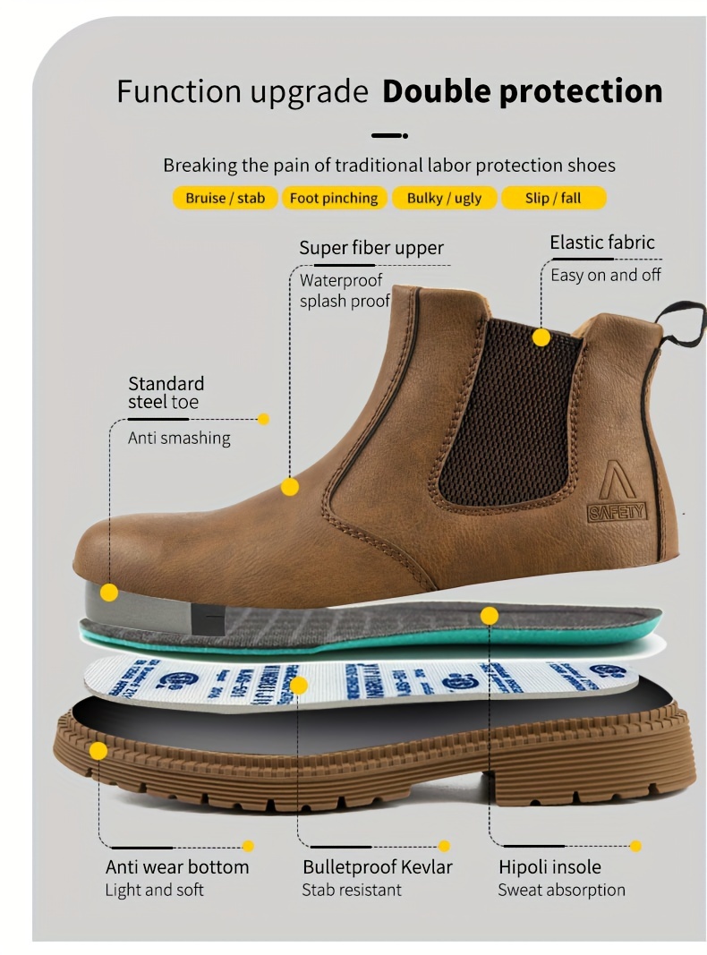 mens work safety boots puncture proof anti skid steel toe industrial construction outdoor work chelsea boots details 2