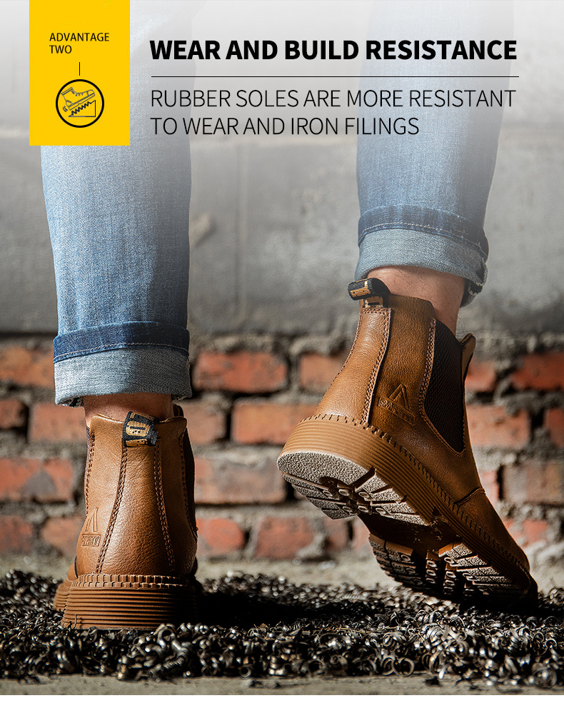mens work safety boots puncture proof anti skid steel toe industrial construction outdoor work chelsea boots details 4
