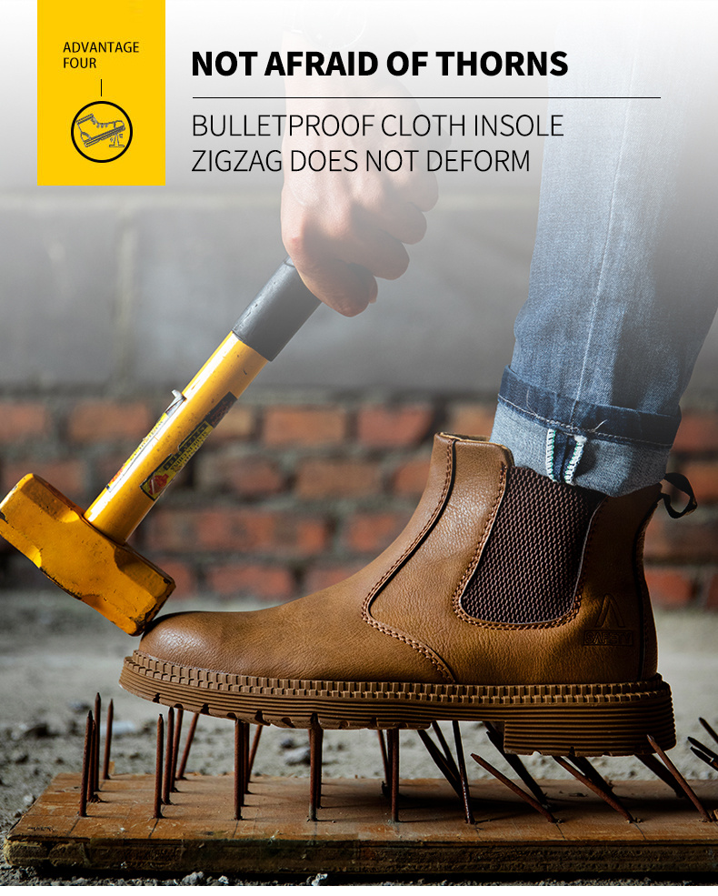mens work safety boots puncture proof anti skid steel toe industrial construction outdoor work chelsea boots details 5