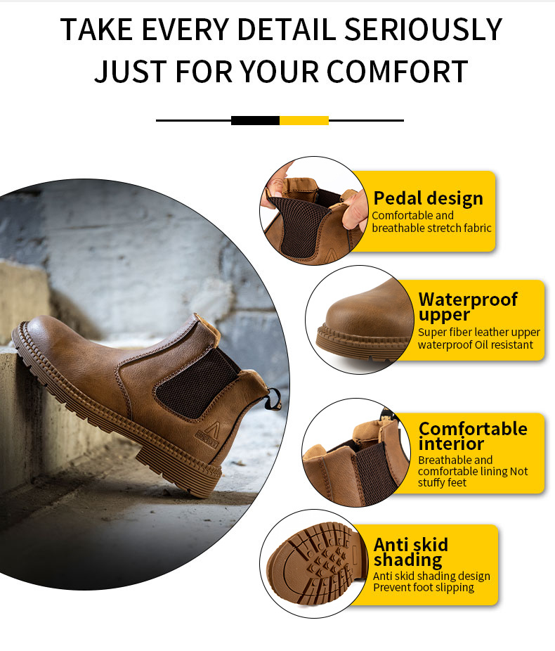 mens work safety boots puncture proof anti skid steel toe industrial construction outdoor work chelsea boots details 8