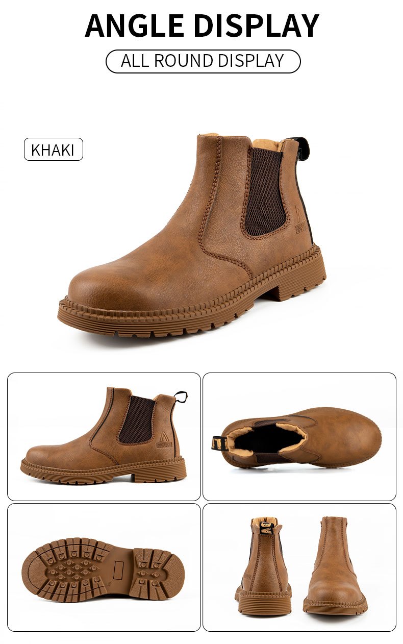mens work safety boots puncture proof anti skid steel toe industrial construction outdoor work chelsea boots details 9