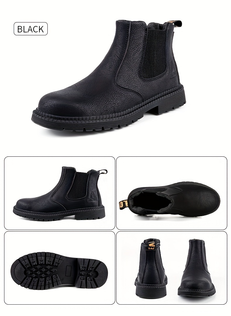 mens work safety boots puncture proof anti skid steel toe industrial construction outdoor work chelsea boots details 10