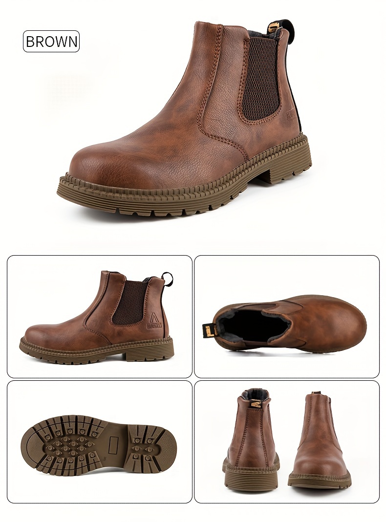 mens work safety boots puncture proof anti skid steel toe industrial construction outdoor work chelsea boots details 11