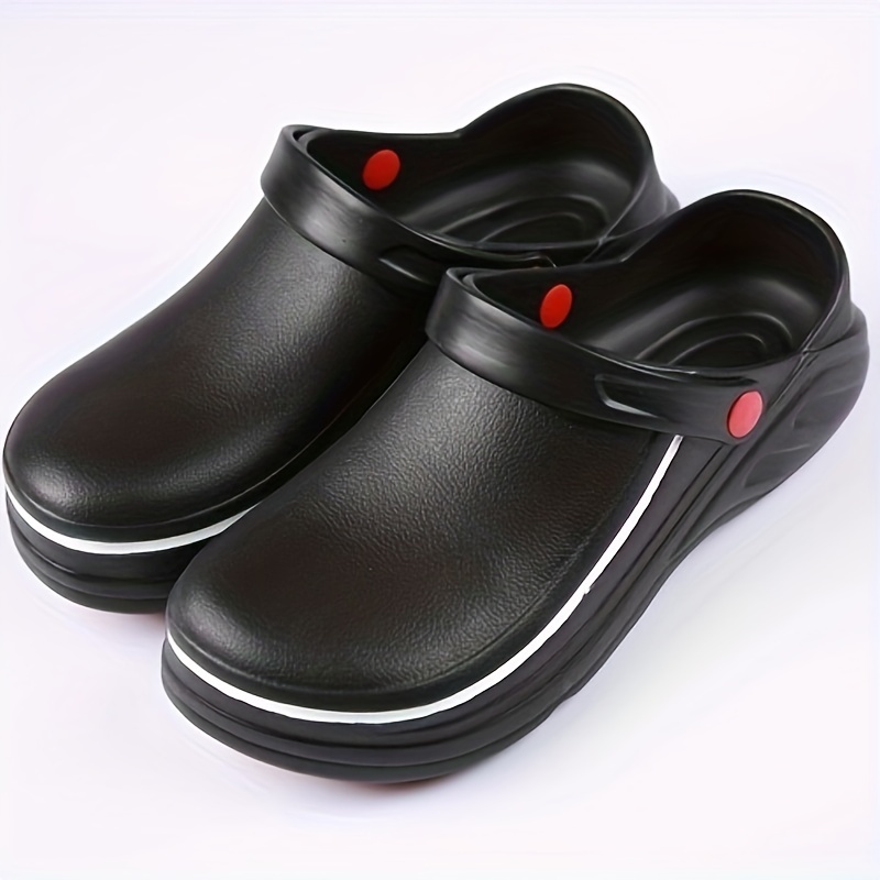 mens trendy solid chef shoes hollow out waterproof casual work shoes details 0