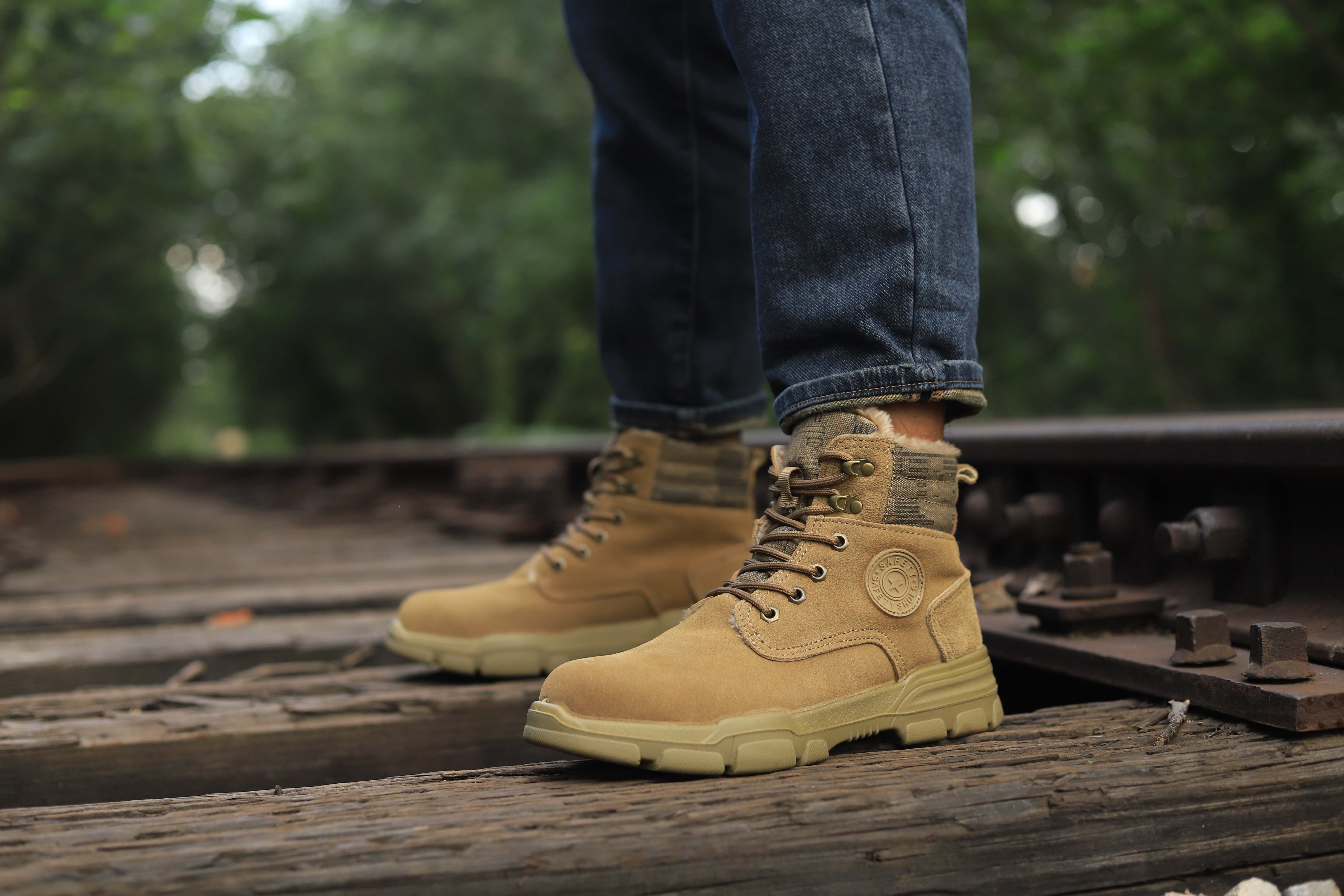 mens steel toe puncture proof anti skid work safety shoes with warm plush lining industrial construction sneakers winter details 6