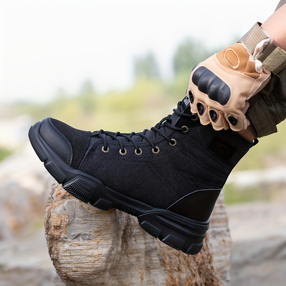 mens high top safety work steel toe boots breathable indestructible shoes sneakers for mens outdoor hiking details 0