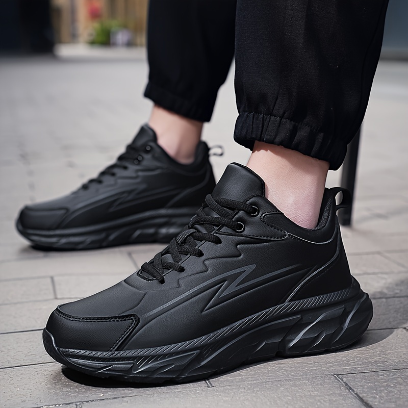 plus size mens breathable solid running shoes comfy non slip lace up sneakers for mens outdoor activities details 0