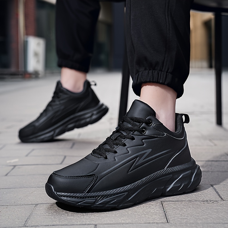 plus size mens breathable solid running shoes comfy non slip lace up sneakers for mens outdoor activities details 1