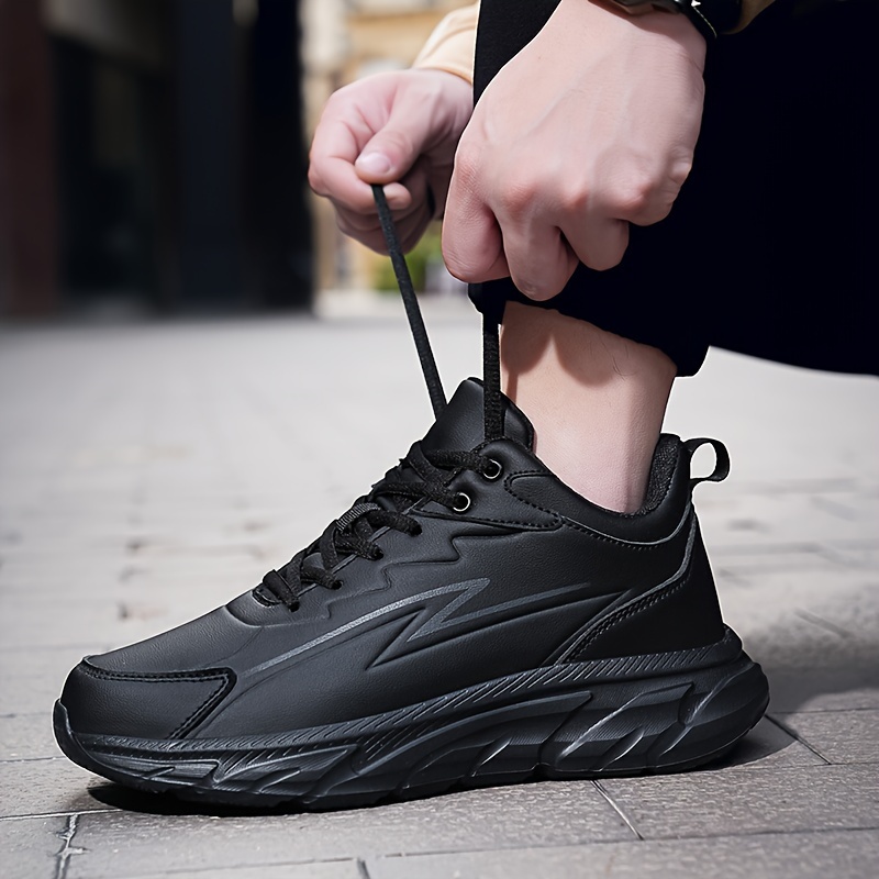 plus size mens breathable solid running shoes comfy non slip lace up sneakers for mens outdoor activities details 2