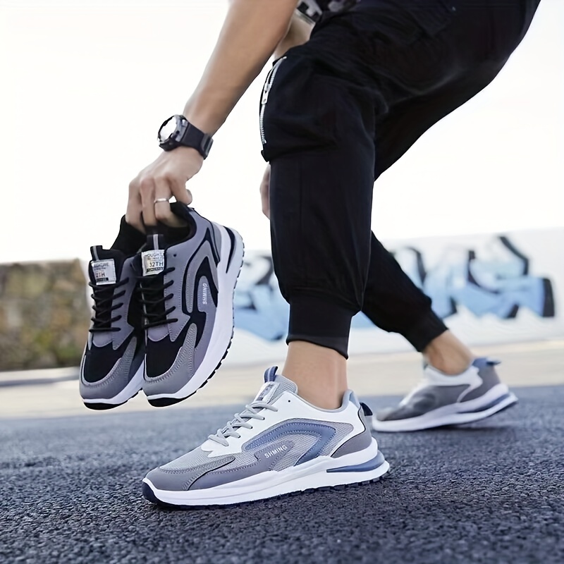 mens knit breathable running shoes lace up comfy soft sole sneakers for outdoor jogging spring and summer details 0