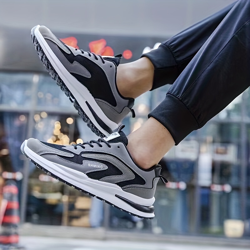 mens knit breathable running shoes lace up comfy soft sole sneakers for outdoor jogging spring and summer details 1
