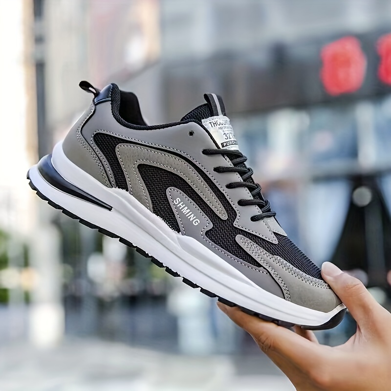mens knit breathable running shoes lace up comfy soft sole sneakers for outdoor jogging spring and summer details 2