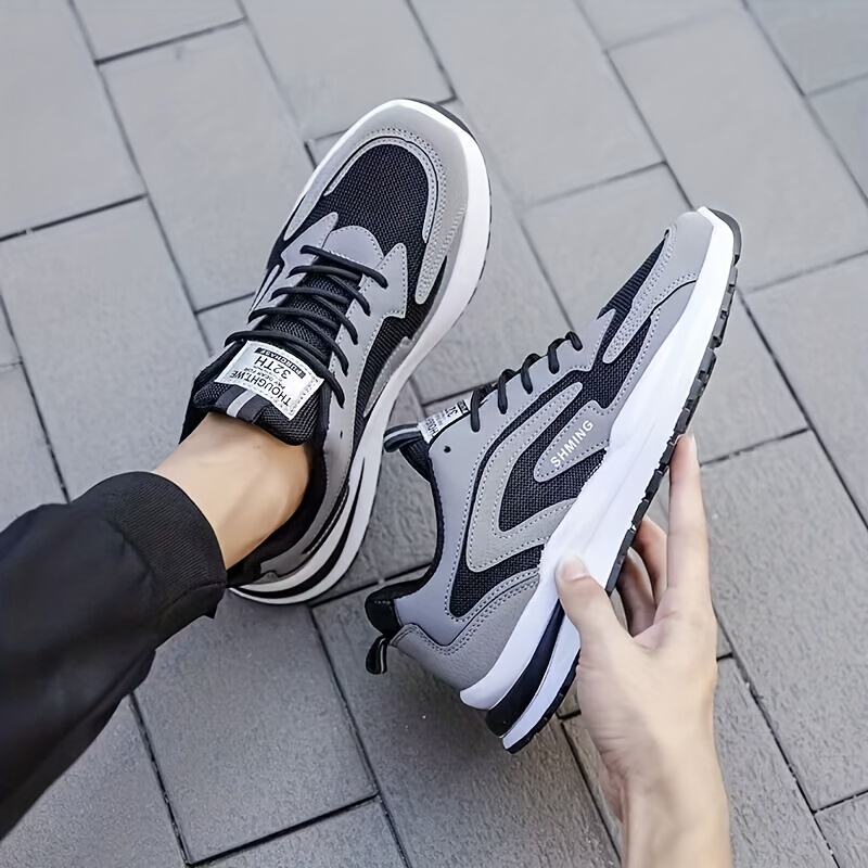 mens knit breathable running shoes lace up comfy soft sole sneakers for outdoor jogging spring and summer details 3