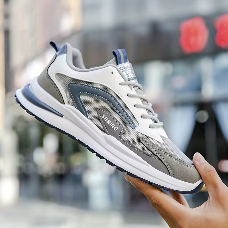 mens knit breathable running shoes lace up comfy soft sole sneakers for outdoor jogging spring and summer details 4