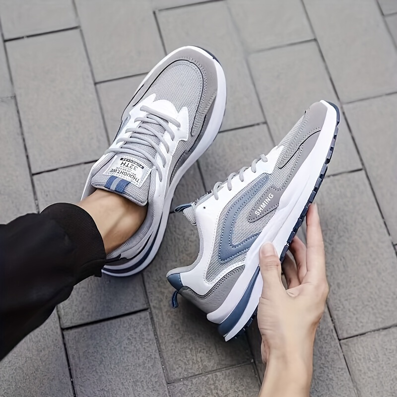 mens knit breathable running shoes lace up comfy soft sole sneakers for outdoor jogging spring and summer details 8