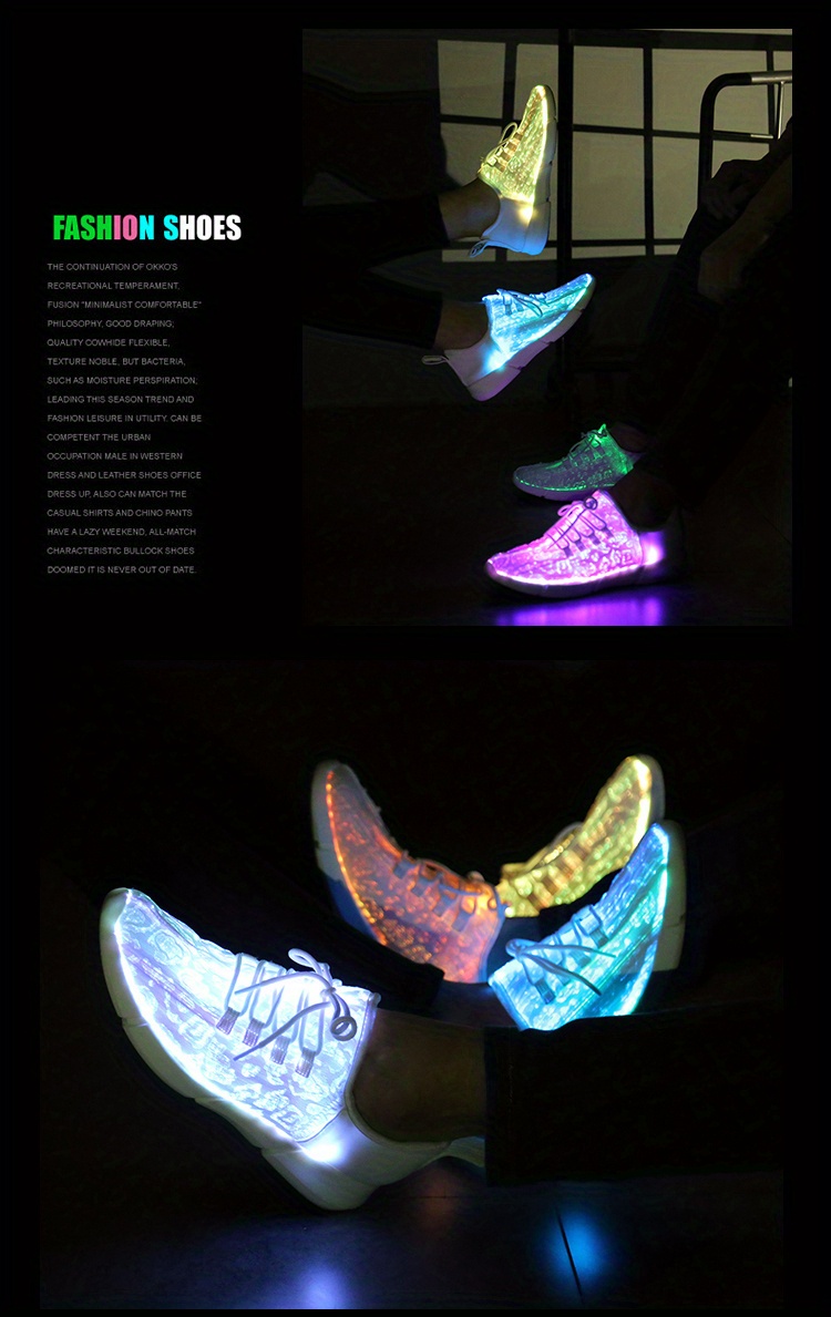 fiber optic shoes for party and casual shoes for men and women usb recharge glowing sneakers man light up shoes lightweight casual shoes details 4