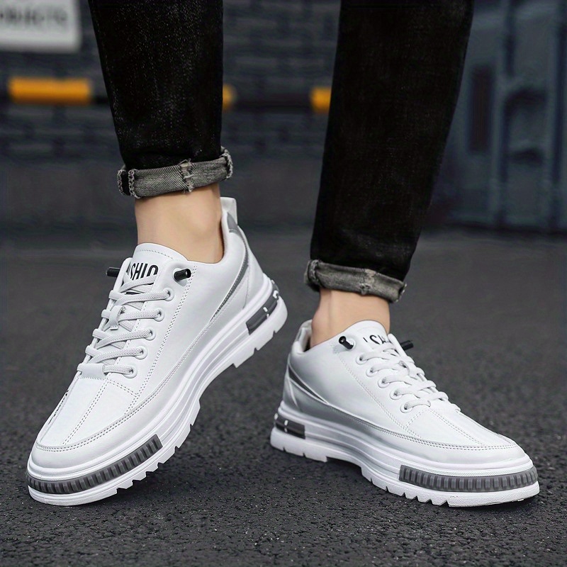 pu leather skate shoes, mens pu leather skate shoes with good traction breathable lace up sneakers details 0
