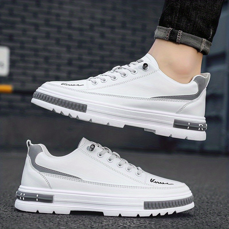 pu leather skate shoes, mens pu leather skate shoes with good traction breathable lace up sneakers details 1