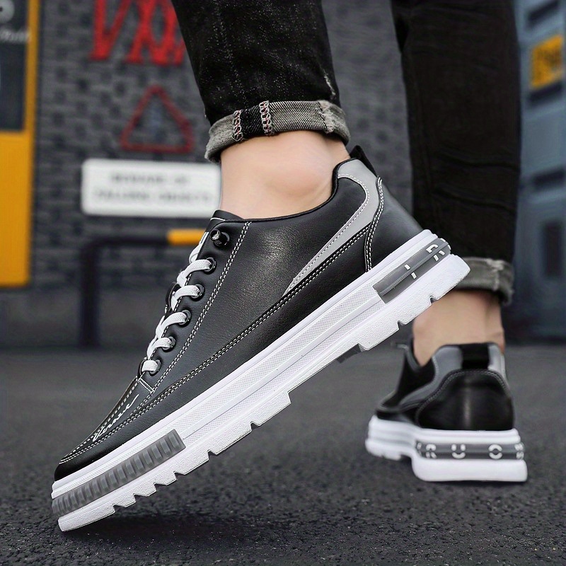 pu leather skate shoes, mens pu leather skate shoes with good traction breathable lace up sneakers details 2