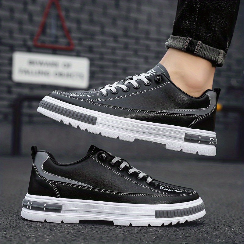 pu leather skate shoes, mens pu leather skate shoes with good traction breathable lace up sneakers details 3