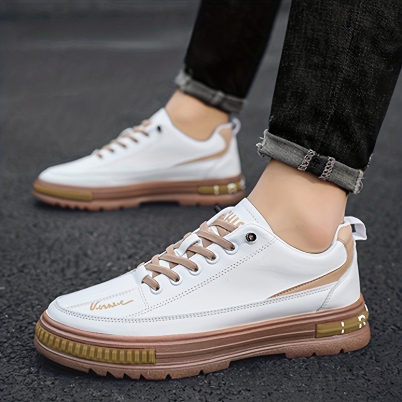pu leather skate shoes, mens pu leather skate shoes with good traction breathable lace up sneakers details 6
