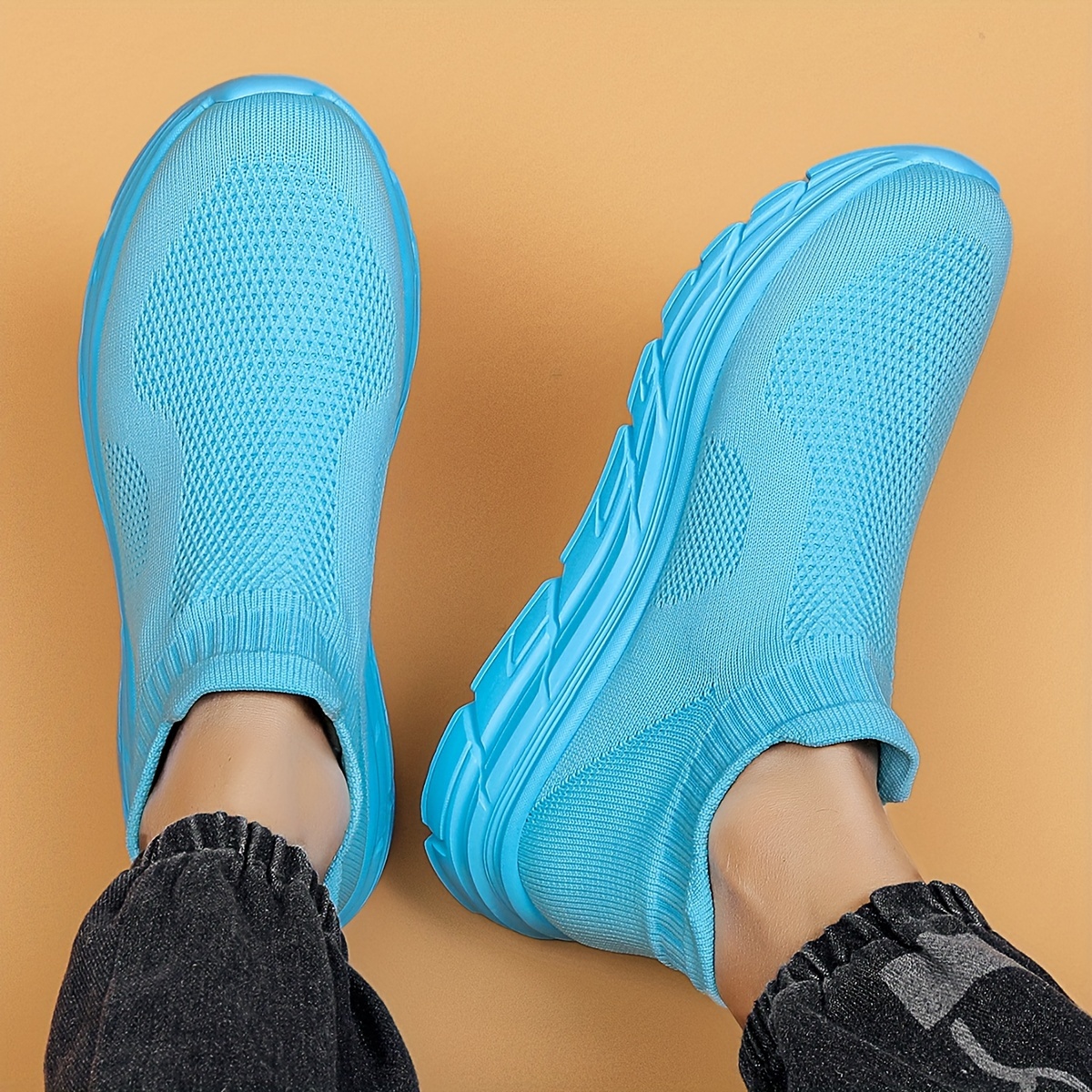 mens trendy solid woven knit sock shoes comfy non slip breathable soft sole sneakers for mens outdoor activities details 0