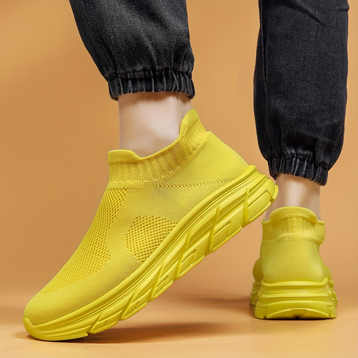 mens trendy solid woven knit sock shoes comfy non slip breathable soft sole sneakers for mens outdoor activities details 4