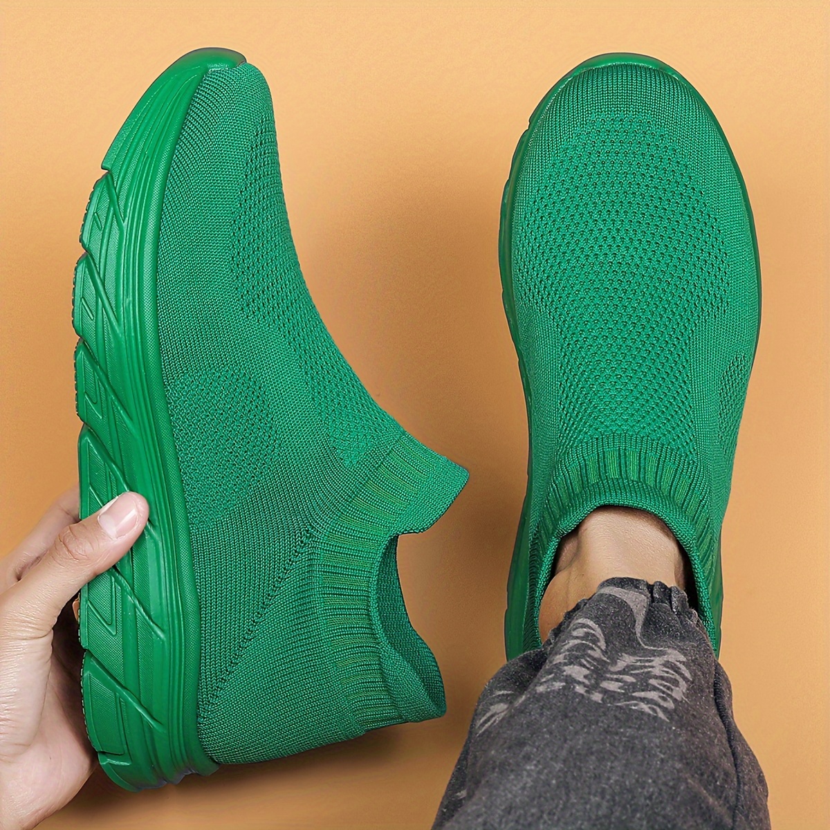 mens trendy solid woven knit sock shoes comfy non slip breathable soft sole sneakers for mens outdoor activities details 5