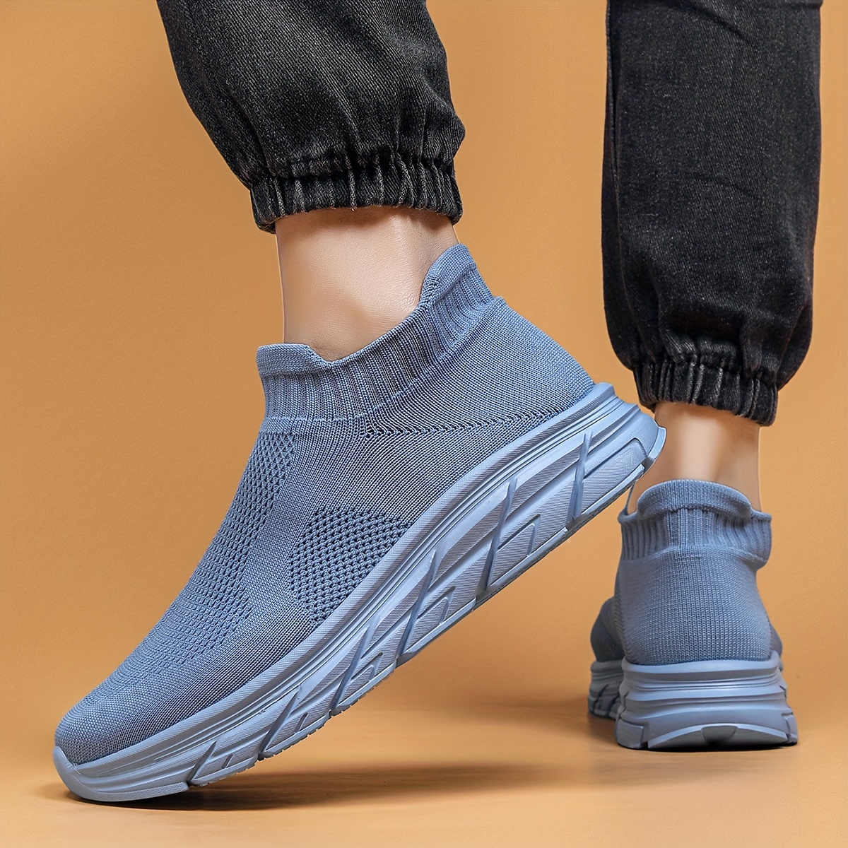 mens trendy solid woven knit sock shoes comfy non slip breathable soft sole sneakers for mens outdoor activities details 7