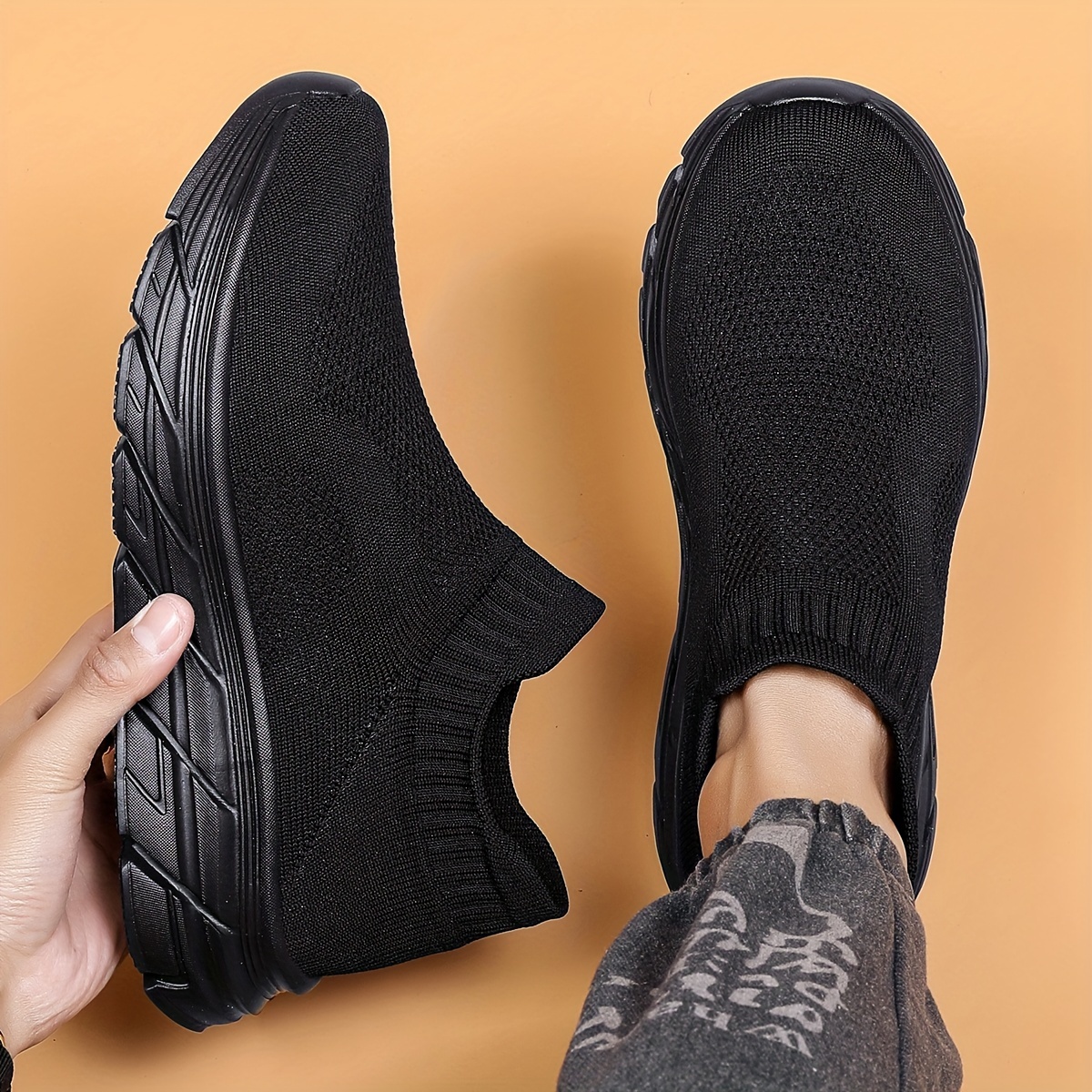 mens trendy solid woven knit sock shoes comfy non slip breathable soft sole sneakers for mens outdoor activities details 9