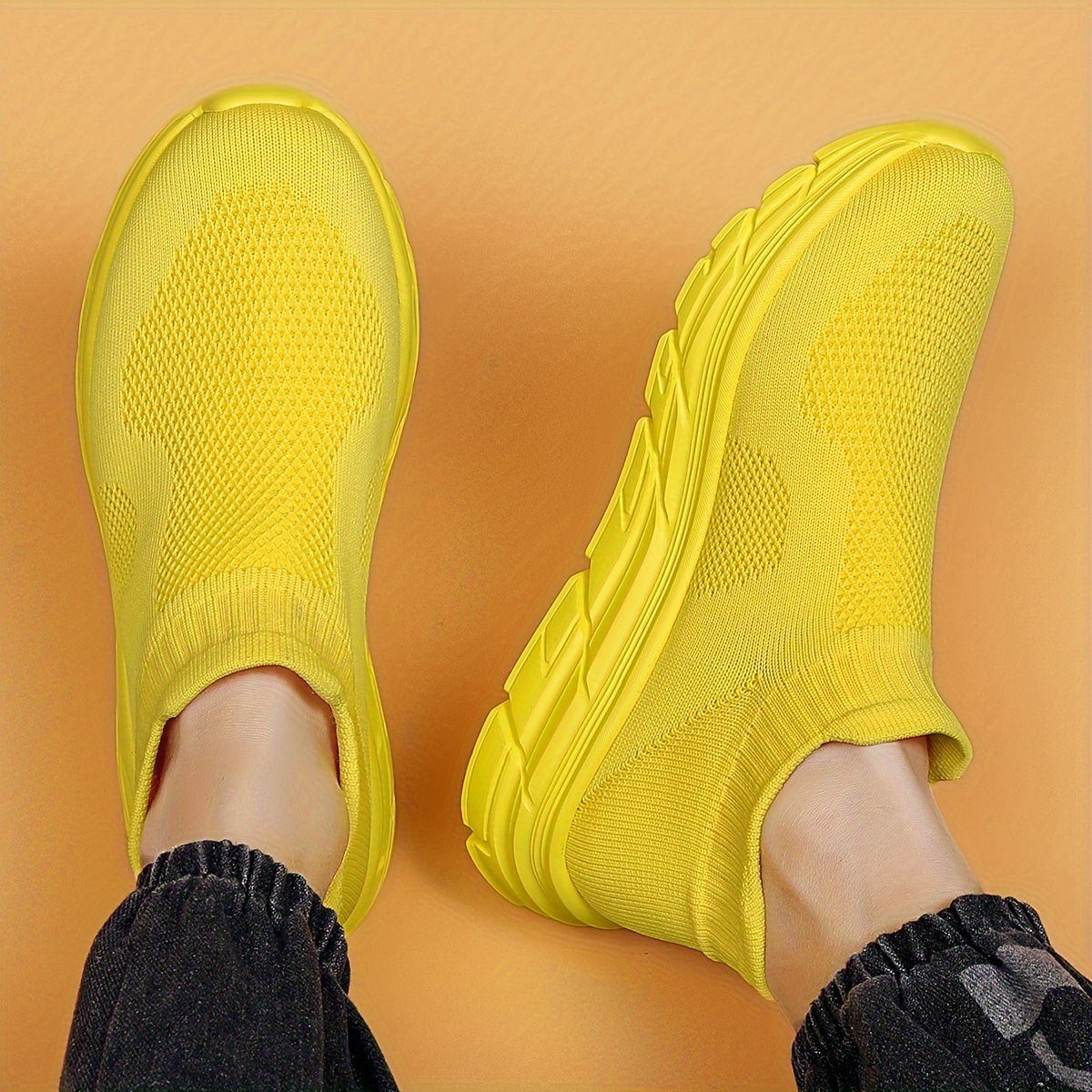 mens trendy solid woven knit sock shoes comfy non slip breathable soft sole sneakers for mens outdoor activities details 10