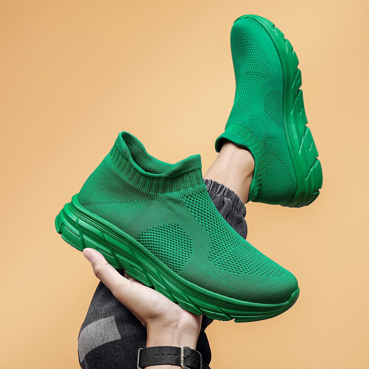mens trendy solid woven knit sock shoes comfy non slip breathable soft sole sneakers for mens outdoor activities details 13