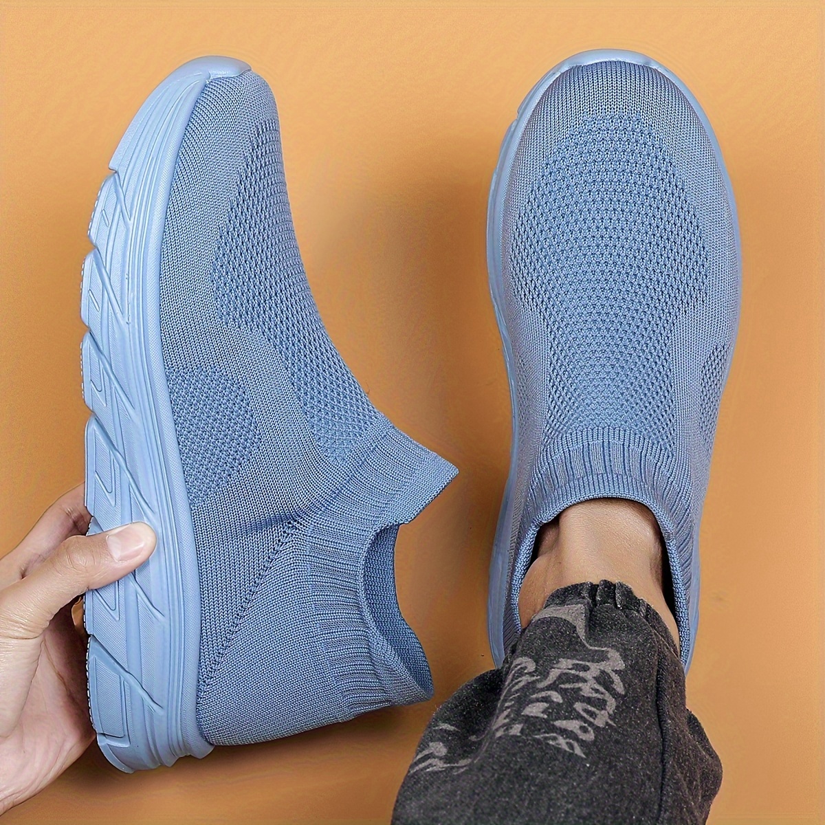 mens trendy solid woven knit sock shoes comfy non slip breathable soft sole sneakers for mens outdoor activities details 14