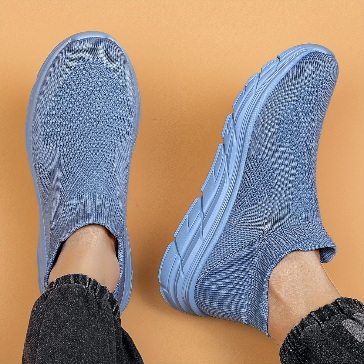 mens trendy solid woven knit sock shoes comfy non slip breathable soft sole sneakers for mens outdoor activities details 15